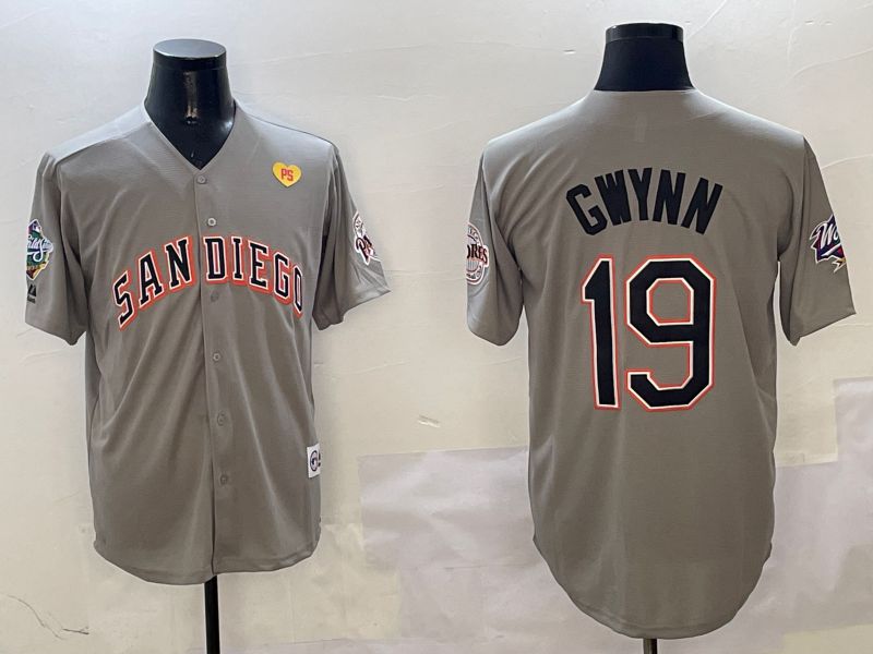 Men San Diego Padres 19 Gwynn Grey Throwback Game 2025 Nike MLB Jersey style 3129